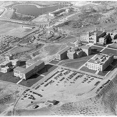 Black and white photo of UCLA campus being constructed